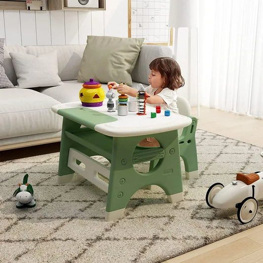 ✨Toddler's Drawing Table and Chair Set 2-Piece Grey Activity Table