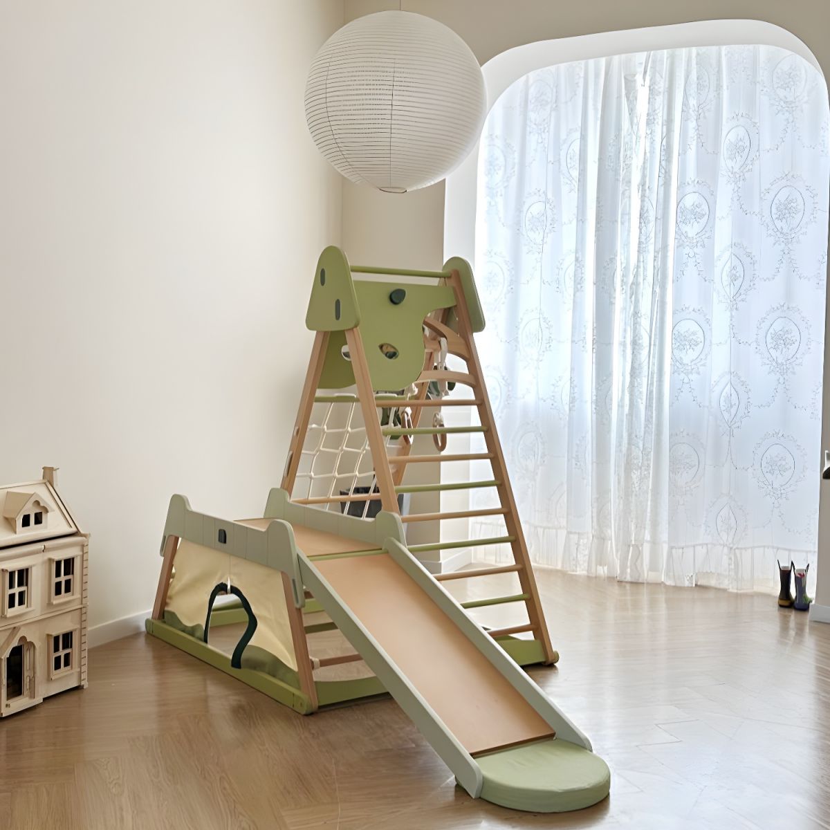🥇Wood Children's Climbing Racks with Swing and Slide - Climbing Frame
