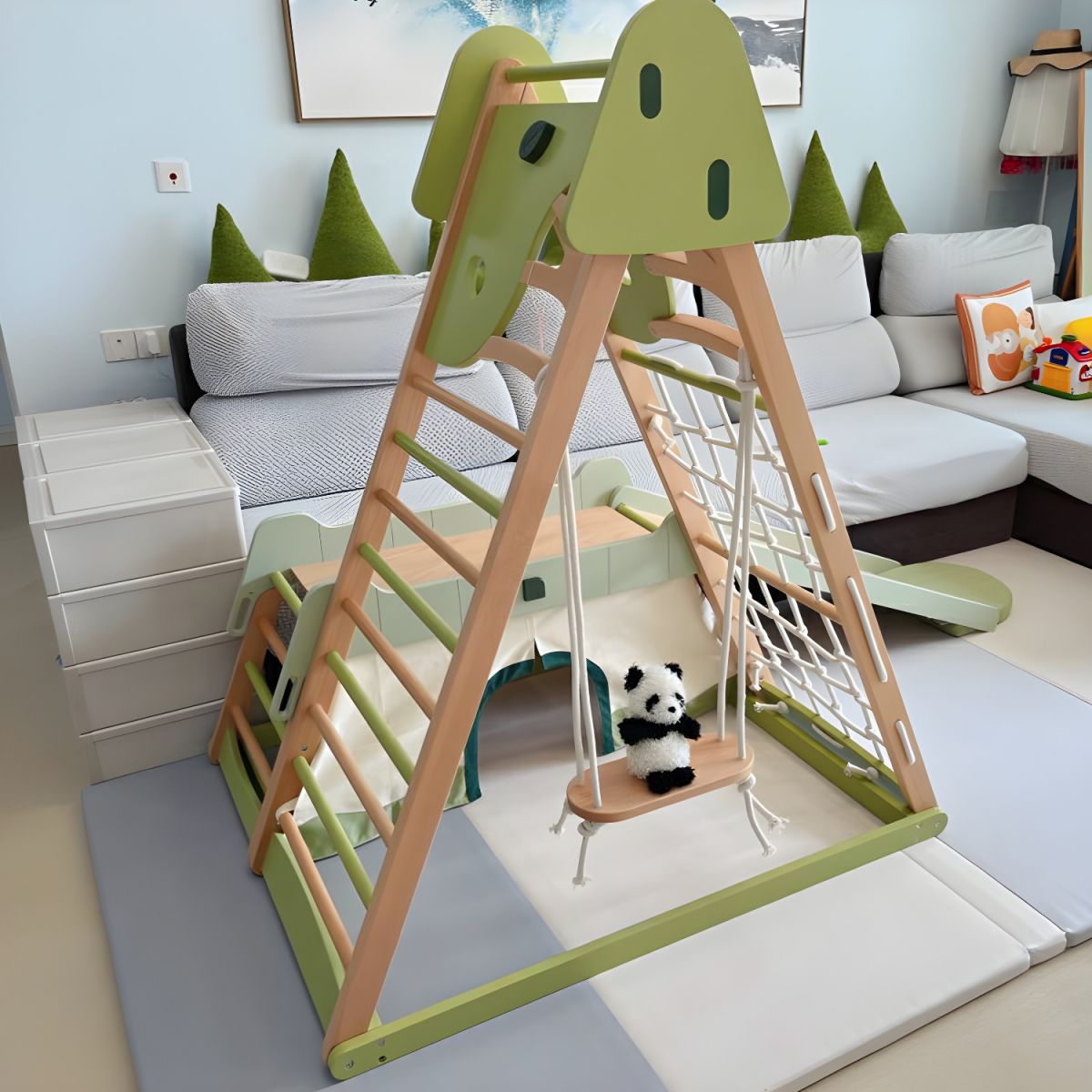 🥇Wood Children's Climbing Racks with Swing and Slide - Climbing Frame