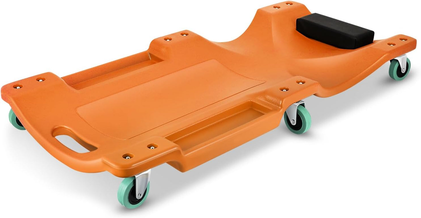 💥40" Mechanic Creeper, Blow-Mold Low Profile Rolling Garage Crawler with Padded Headrest, Dual Tool Trays, 350 lb Capacity
