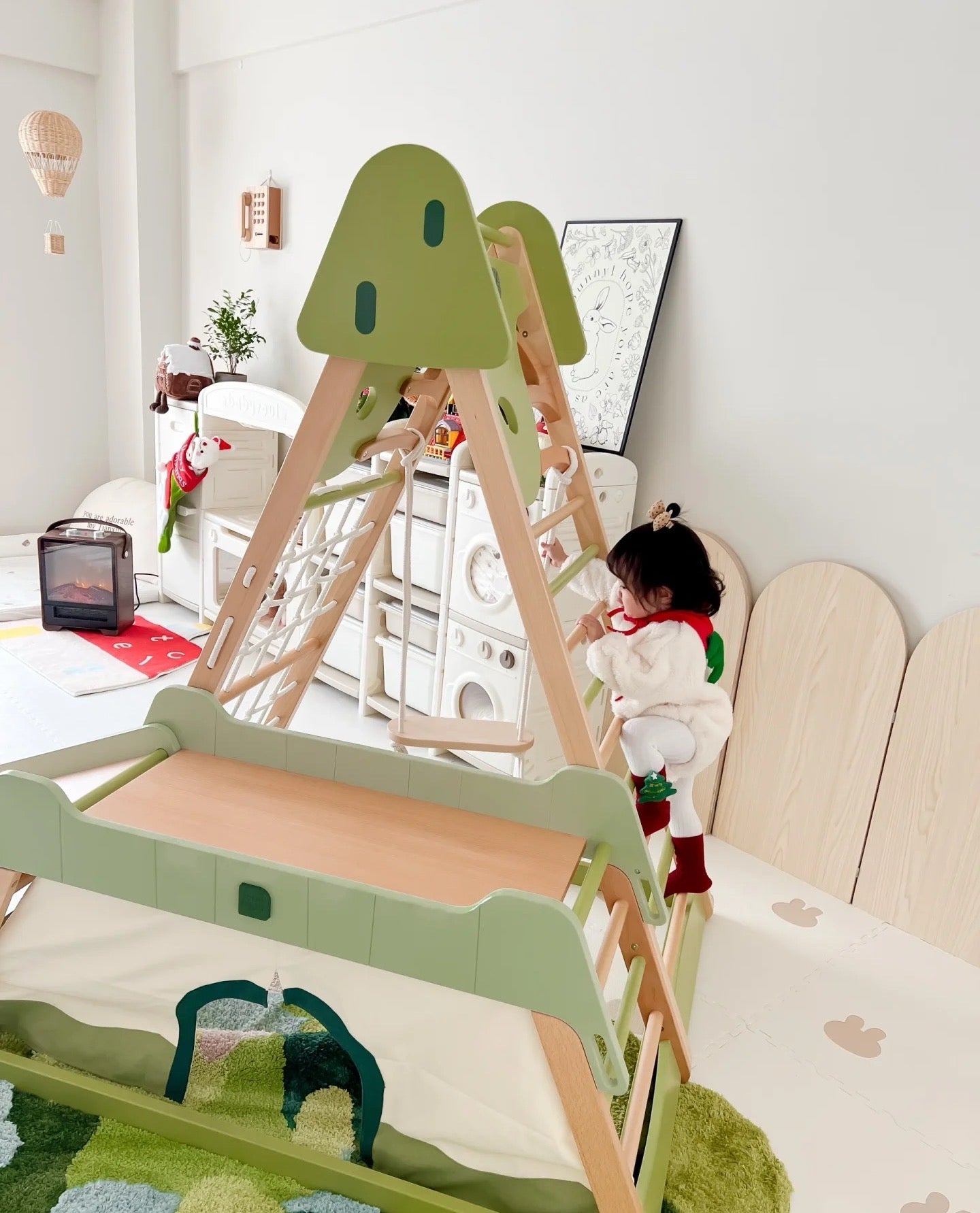 🥇Wood Children's Climbing Racks with Swing and Slide - Climbing Frame