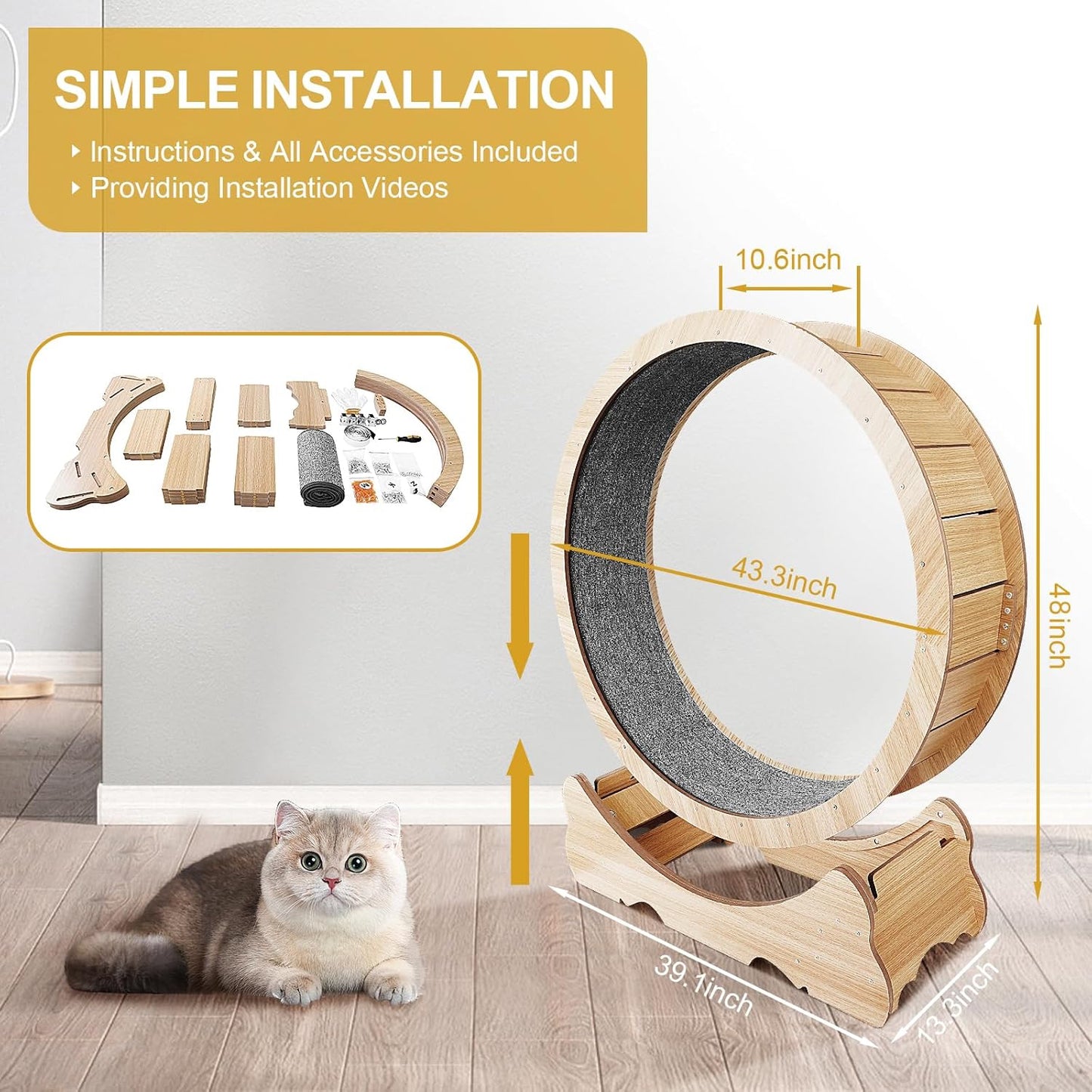 🐈Cat treadmill,Cat Wheel, 48" XL Large Cats Exercise Running Wheel, Cat Treadmill for Indoor Cats