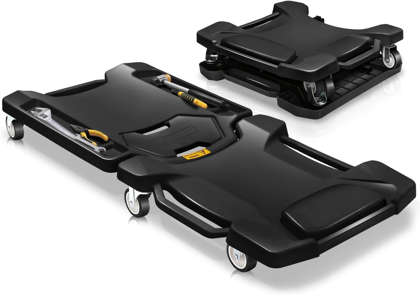 💥Foldable Mechanic's Track Cart, Auto Garage Repair Low Profile Bottom Rolling Track Cart with Padded Headrest and Dual Tool Trays, 41 Inch