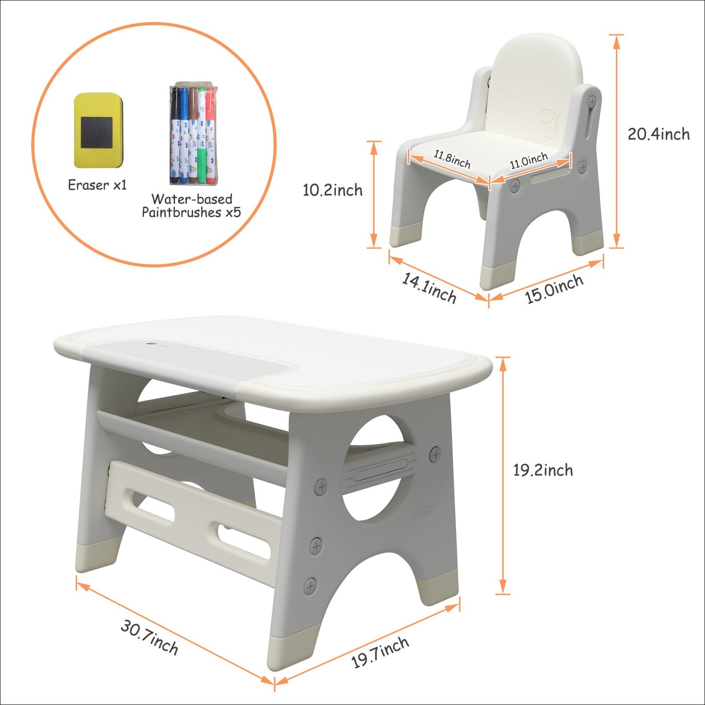 ✨Toddler's Drawing Table and Chair Set 2-Piece Grey Activity Table