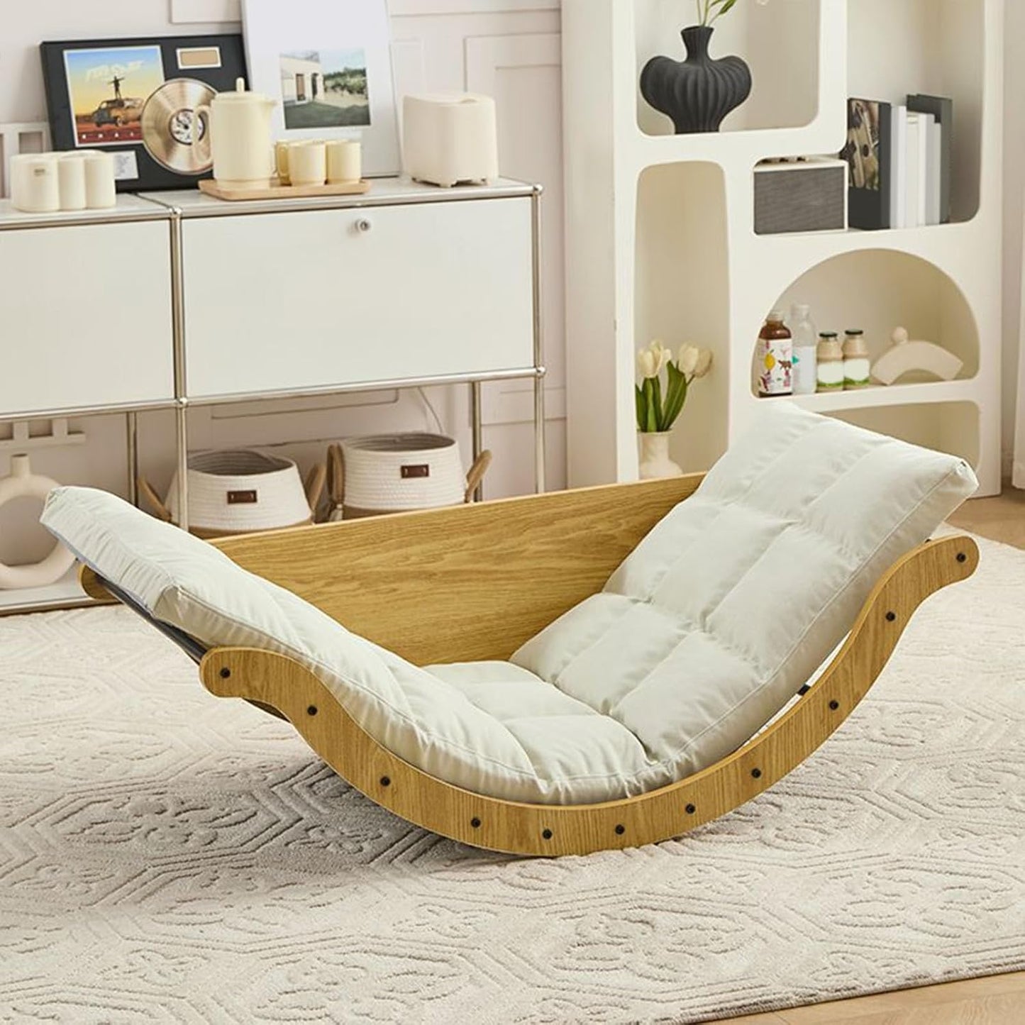 ✨Rocking Recliner Chair, Multifunctional Rocking Recliners, Solid Wood Recliner Rocking Chair with Cushion, Chair Recliner for Bedroom Living Room Balcony