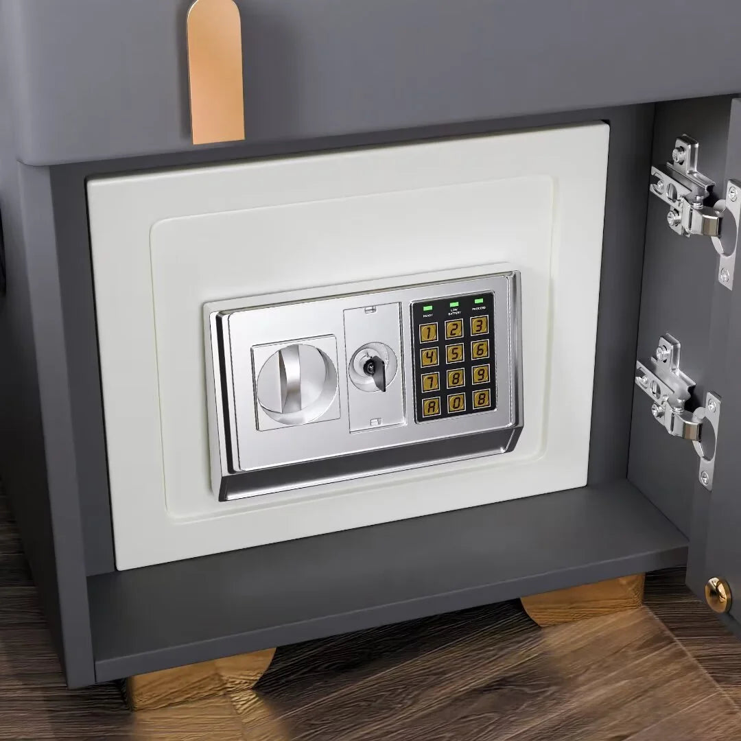 ✨Smart bedside table with speaker and wireless USB charging three-color LED light bedside table, double drawer bedroom bedside table with hidden safe