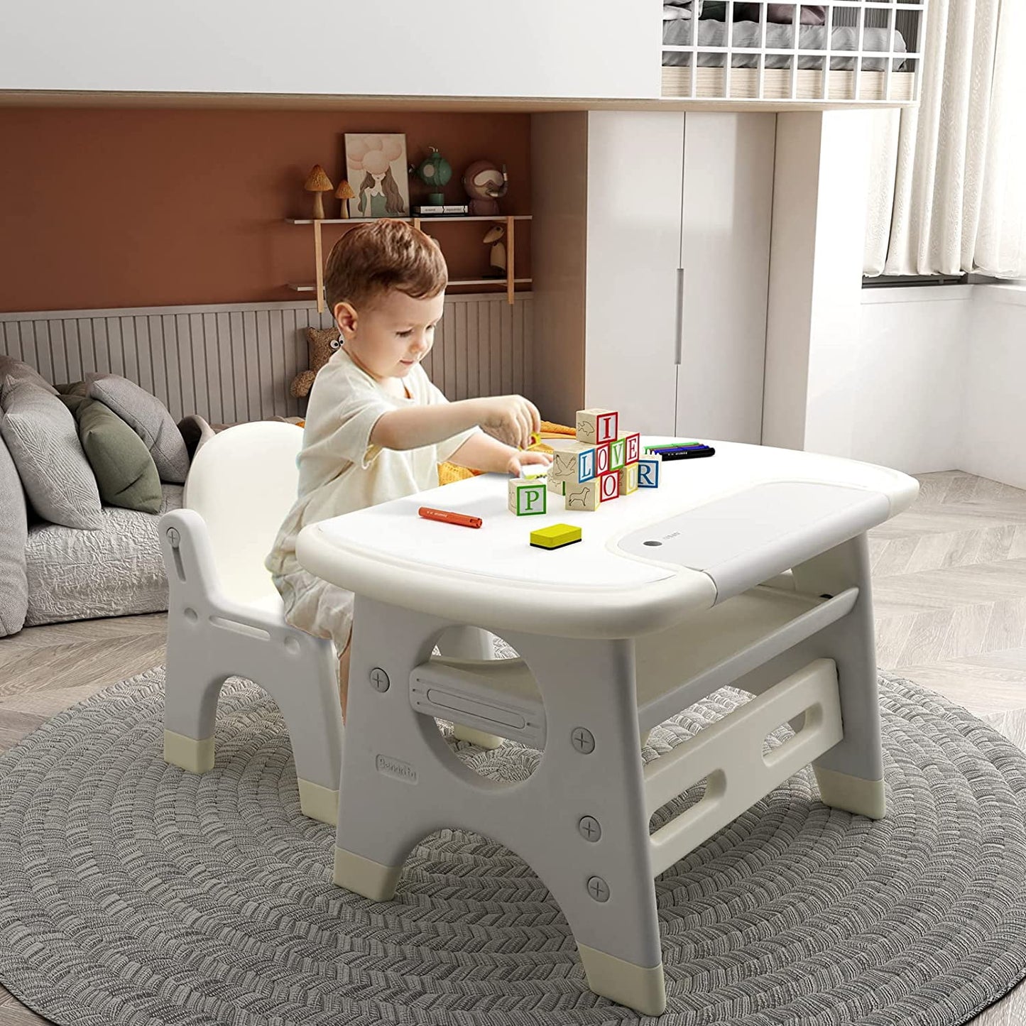 ✨Toddler's Drawing Table and Chair Set 2-Piece Grey Activity Table