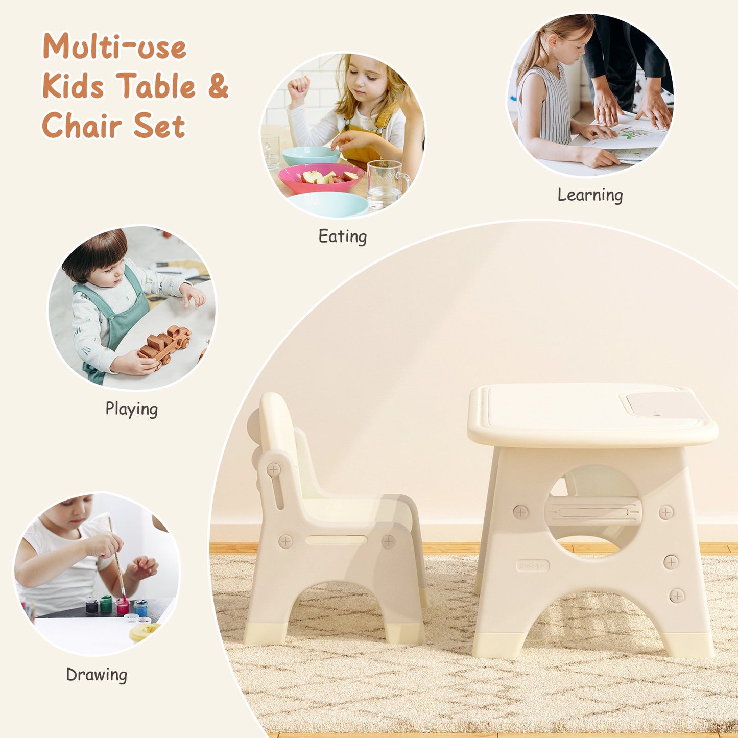 ✨Toddler's Drawing Table and Chair Set 2-Piece Grey Activity Table