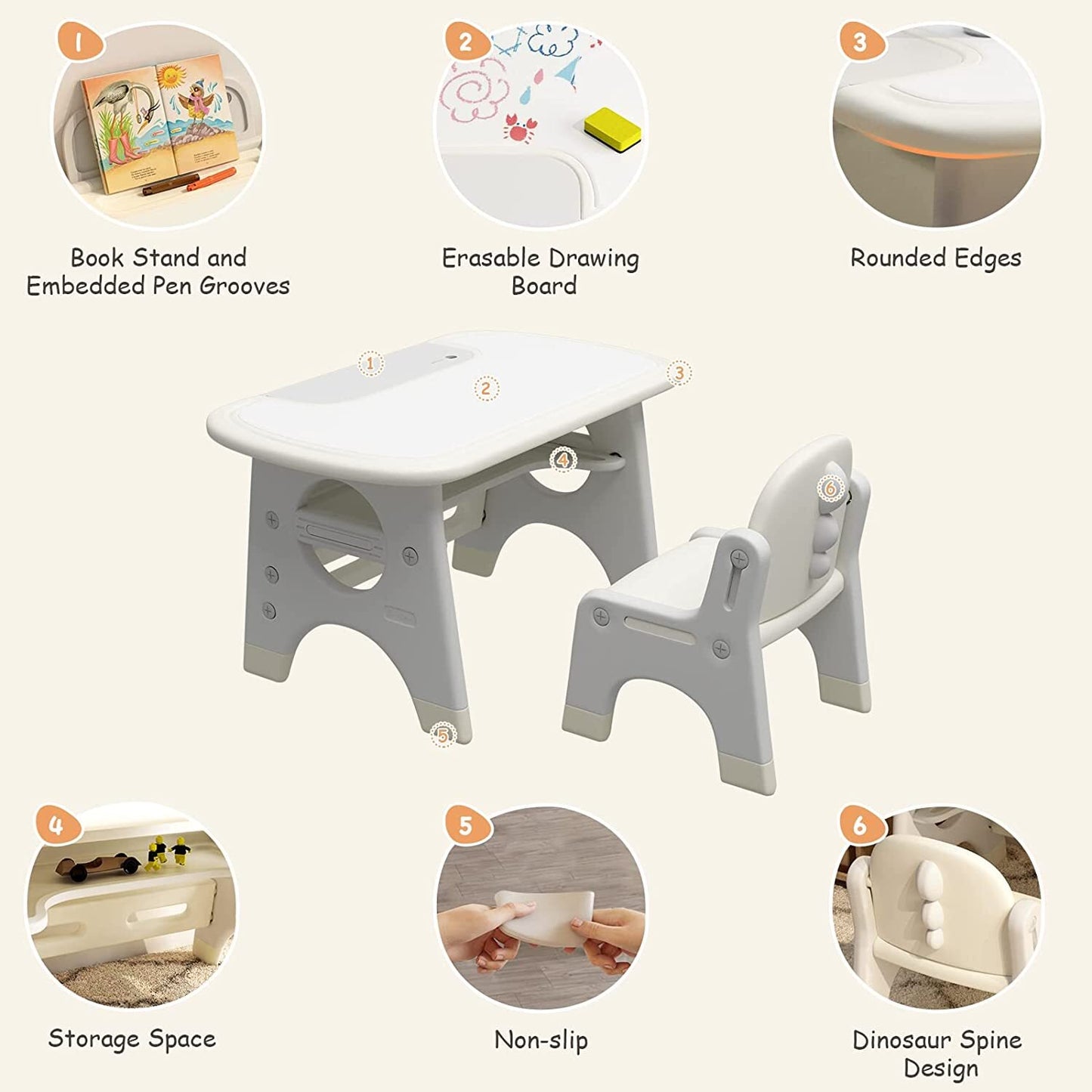 ✨Toddler's Drawing Table and Chair Set 2-Piece Grey Activity Table