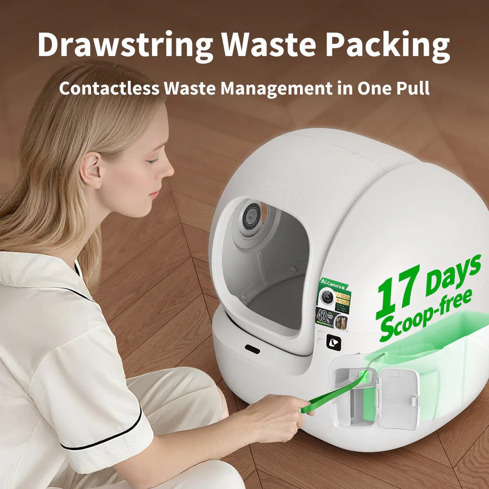 😺Advanced automatic litter box with AI camera to help you upgrade your cleaning regimen and provide hygienic pull-string waste management