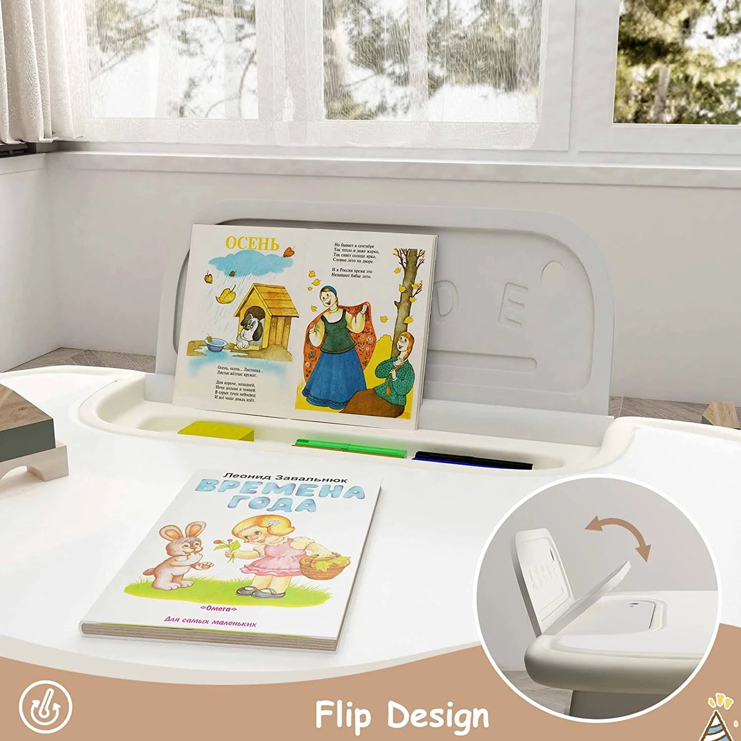 ✨Toddler's Drawing Table and Chair Set 2-Piece Grey Activity Table