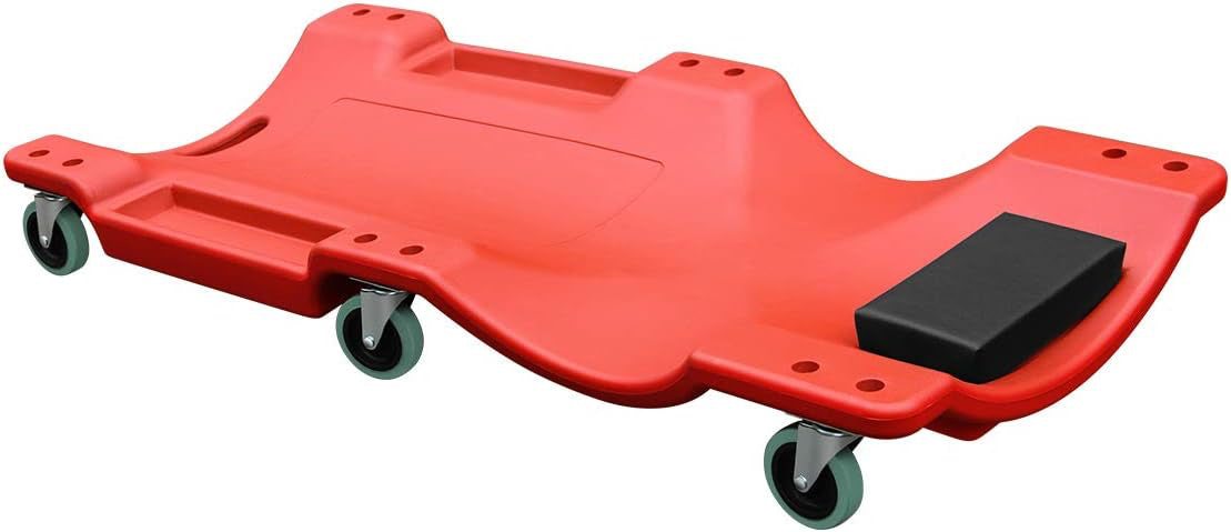 💥40" Mechanic Creeper, Blow-Mold Low Profile Rolling Garage Crawler with Padded Headrest, Dual Tool Trays, 350 lb Capacity