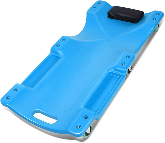 💥40" Mechanic Creeper, Blow-Mold Low Profile Rolling Garage Crawler with Padded Headrest, Dual Tool Trays, 350 lb Capacity