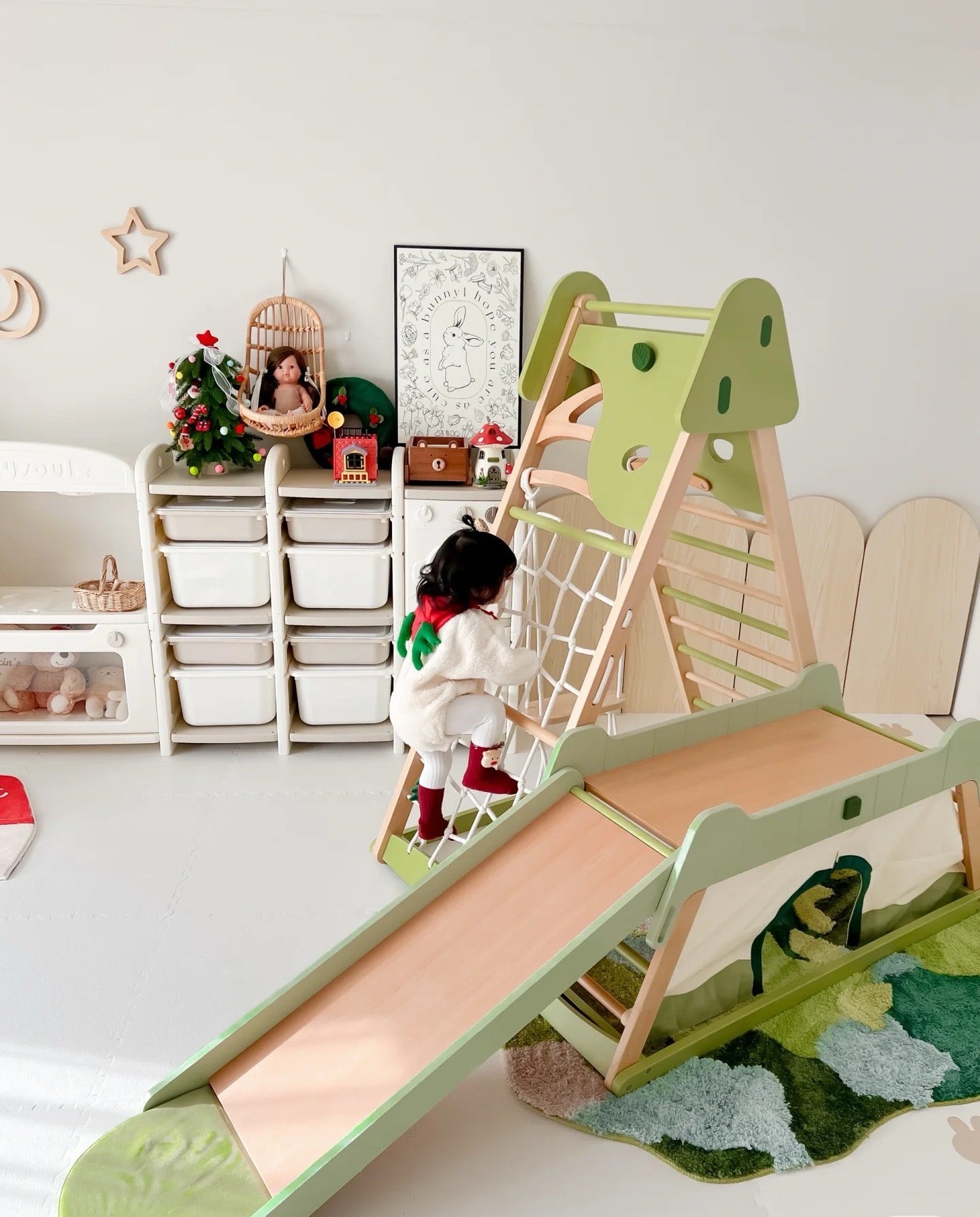 🥇Wood Children's Climbing Racks with Swing and Slide - Climbing Frame