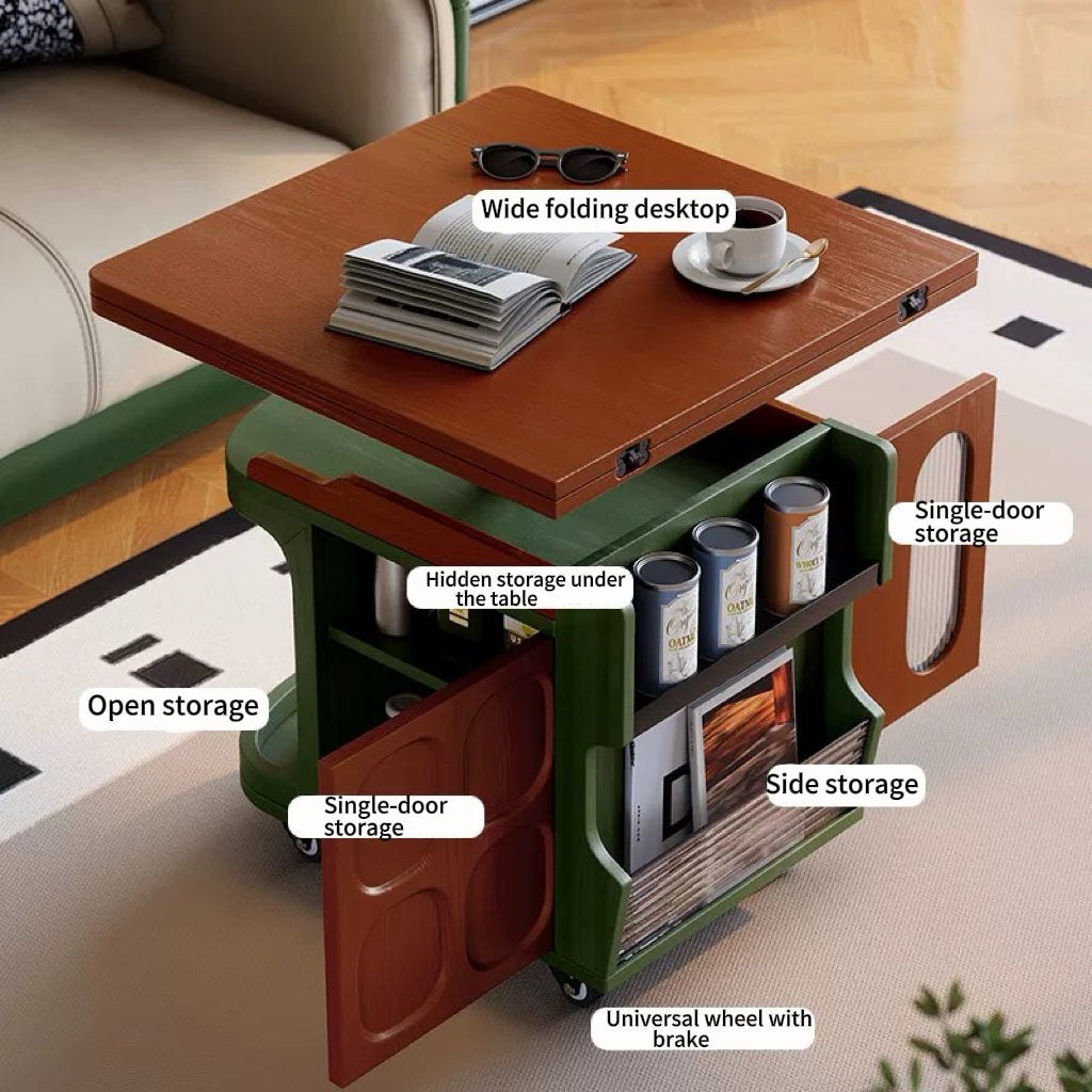 💥Adjustable height wooden coffee table with wheels and storage shelf – a multifunctional folding table suitable for living rooms, offices, and study rooms.