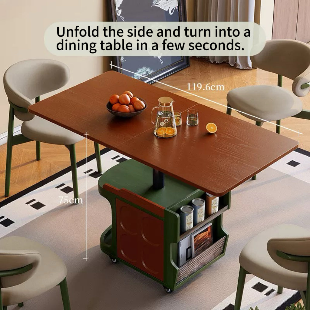 💥Adjustable height wooden coffee table with wheels and storage shelf – a multifunctional folding table suitable for living rooms, offices, and study rooms.