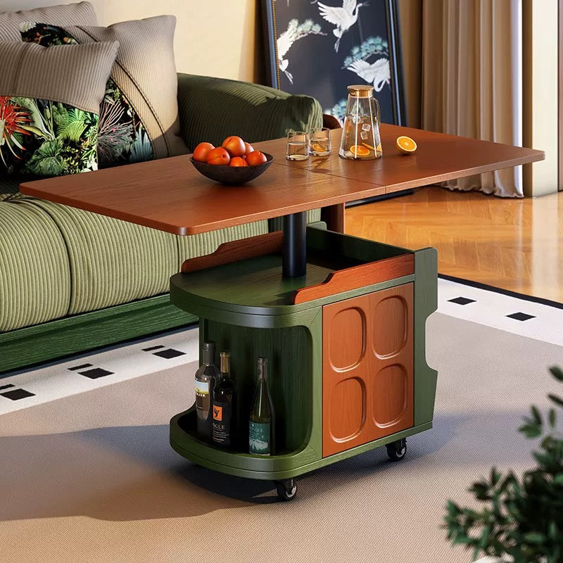 💥Adjustable height wooden coffee table with wheels and storage shelf – a multifunctional folding table suitable for living rooms, offices, and study rooms.