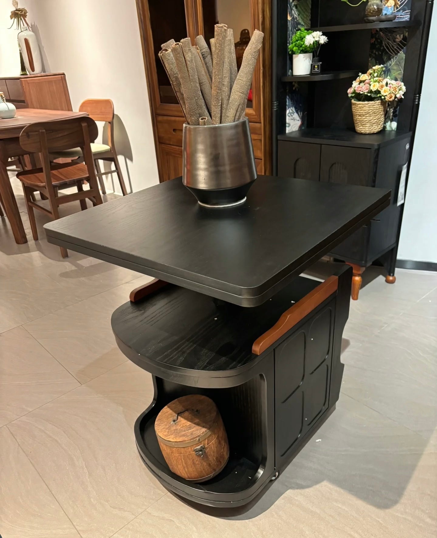 💥Adjustable height wooden coffee table with wheels and storage shelf – a multifunctional folding table suitable for living rooms, offices, and study rooms.