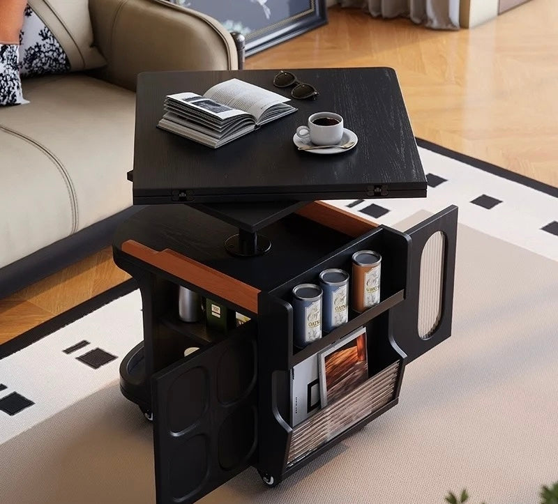 💥Adjustable height wooden coffee table with wheels and storage shelf – a multifunctional folding table suitable for living rooms, offices, and study rooms.