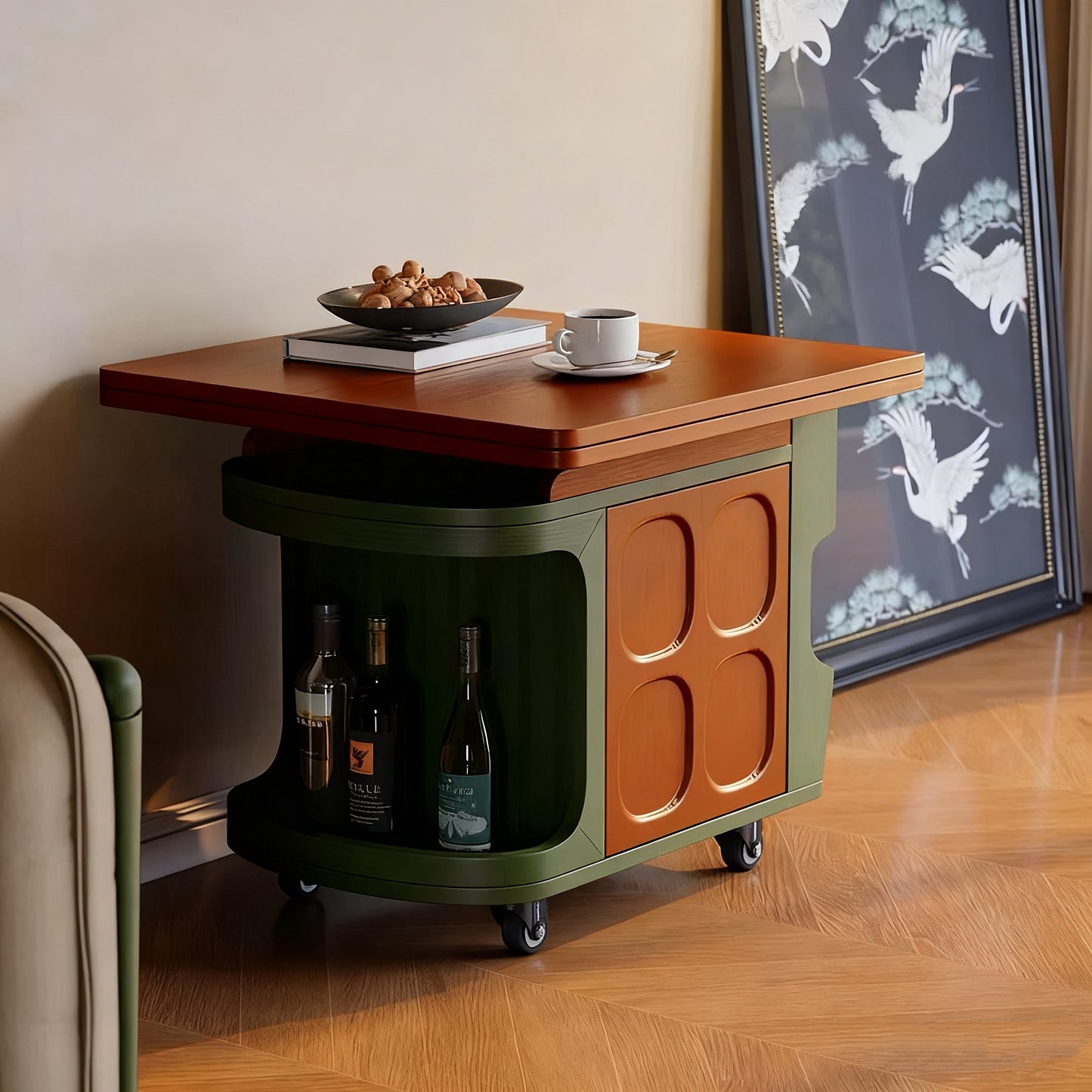 💥Adjustable height wooden coffee table with wheels and storage shelf – a multifunctional folding table suitable for living rooms, offices, and study rooms.