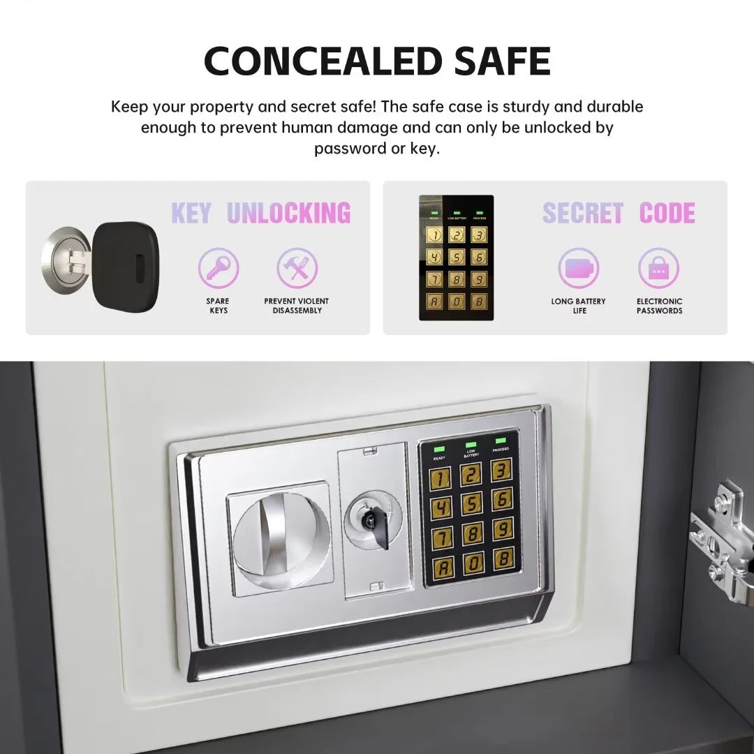 ✨Smart bedside table with speaker and wireless USB charging three-color LED light bedside table, double drawer bedroom bedside table with hidden safe