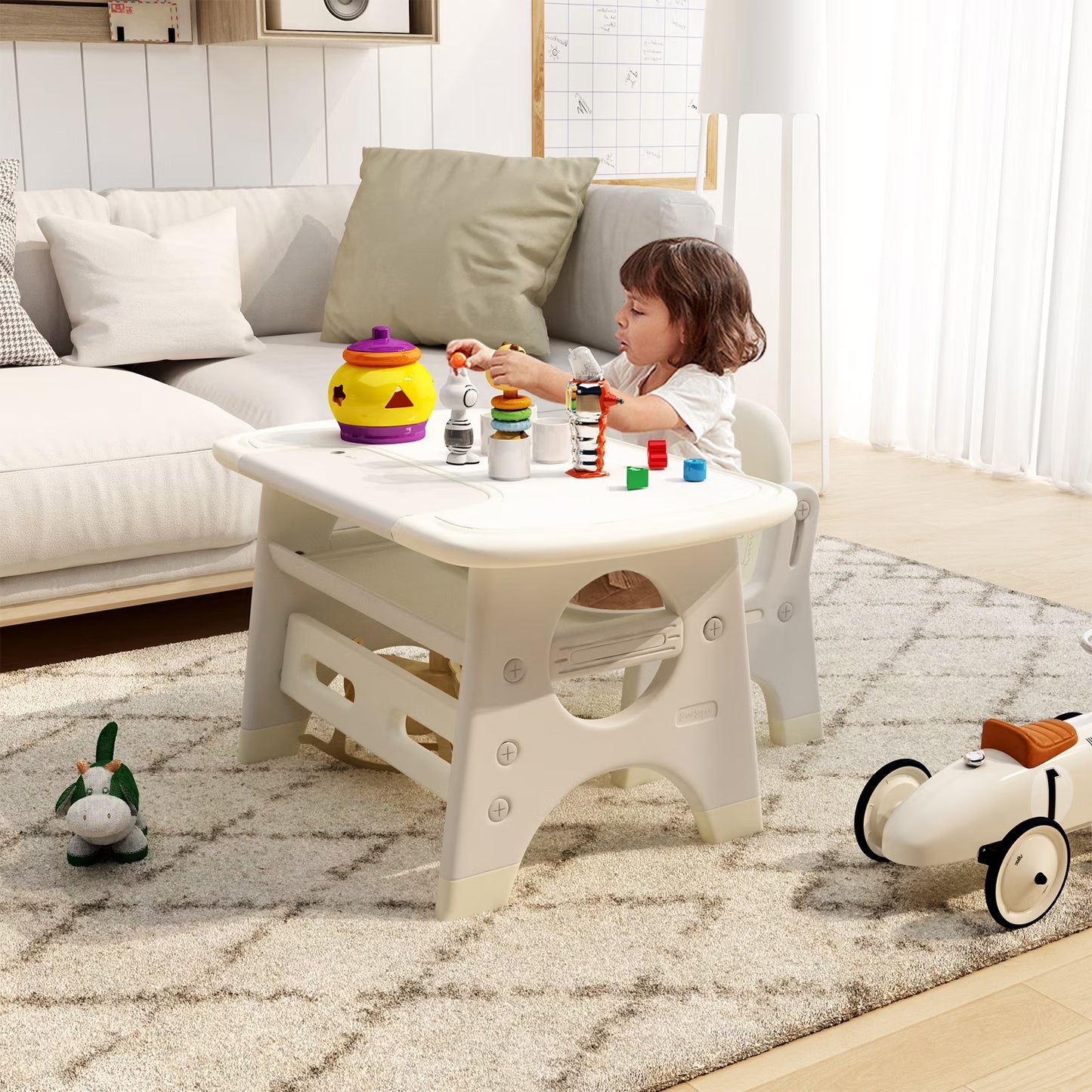 ✨Toddler's Drawing Table and Chair Set 2-Piece Grey Activity Table