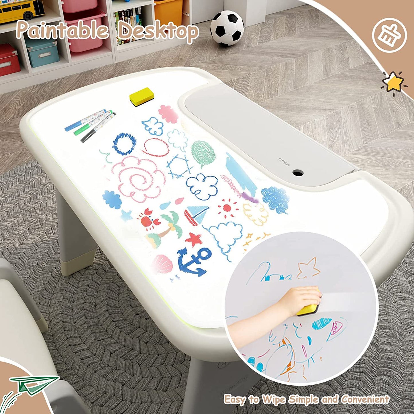 ✨Toddler's Drawing Table and Chair Set 2-Piece Grey Activity Table