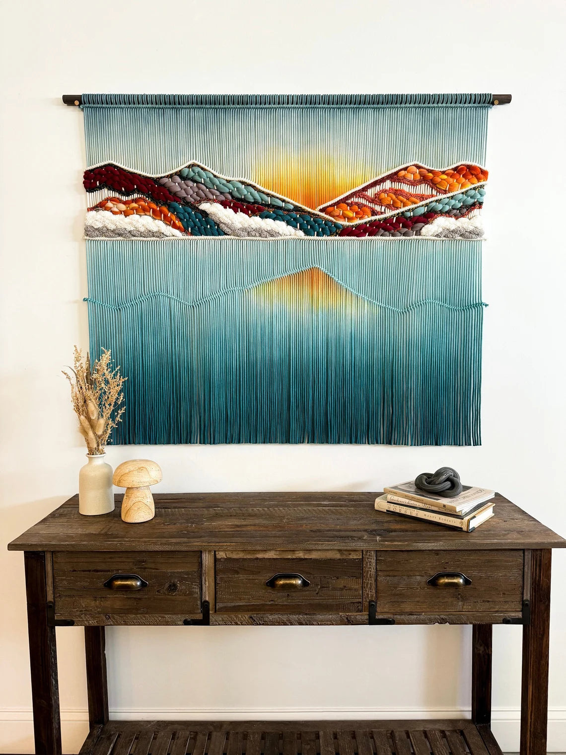 🌅Constellation Macrame Wall Hanging: Zodiac Fiber Art with Brass Moon