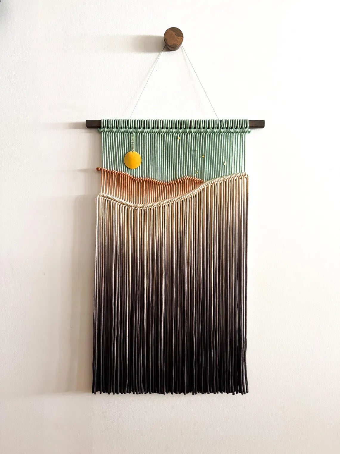 🌅Constellation Macrame Wall Hanging: Zodiac Fiber Art with Brass Moon