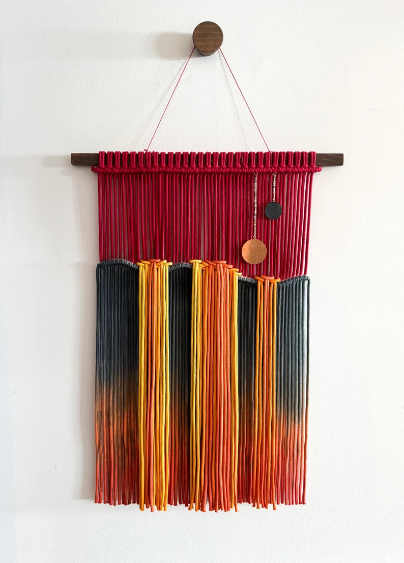 🌅Constellation Macrame Wall Hanging: Zodiac Fiber Art with Brass Moon