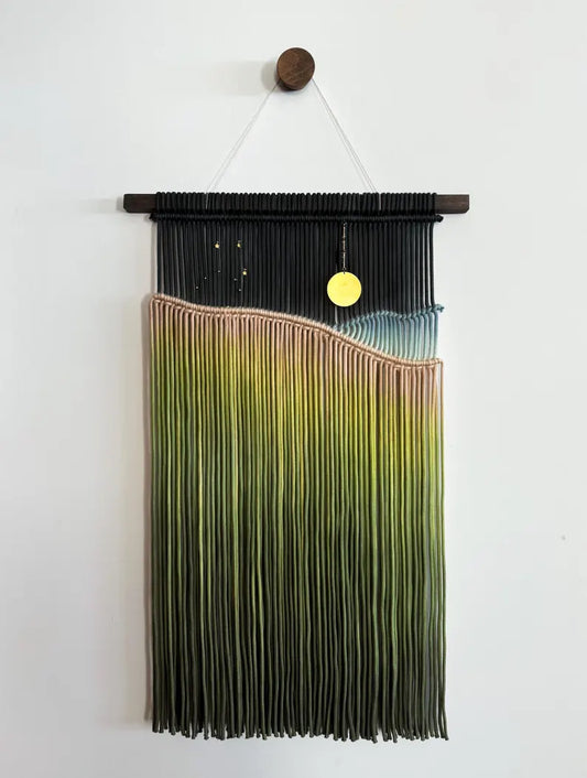 🌅Constellation Macrame Wall Hanging: Zodiac Fiber Art with Brass Moon