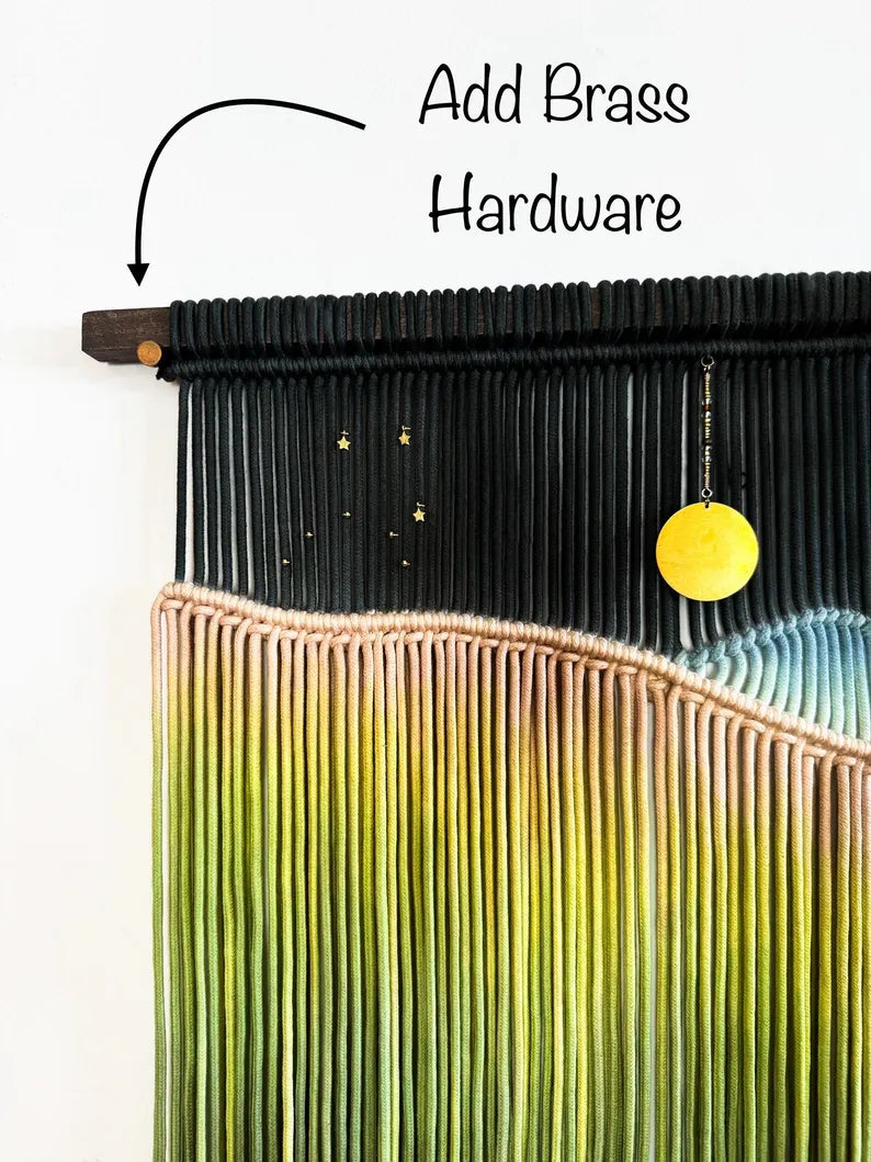 🌅Constellation Macrame Wall Hanging: Zodiac Fiber Art with Brass Moon