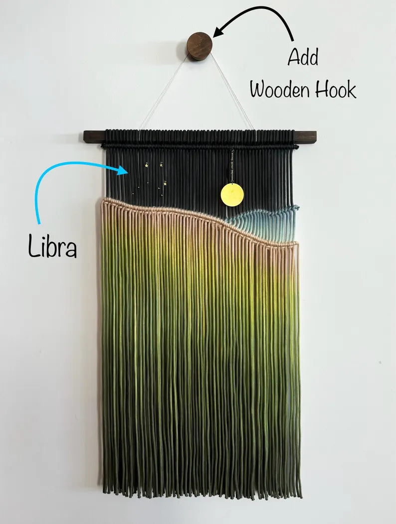 🌅Constellation Macrame Wall Hanging: Zodiac Fiber Art with Brass Moon