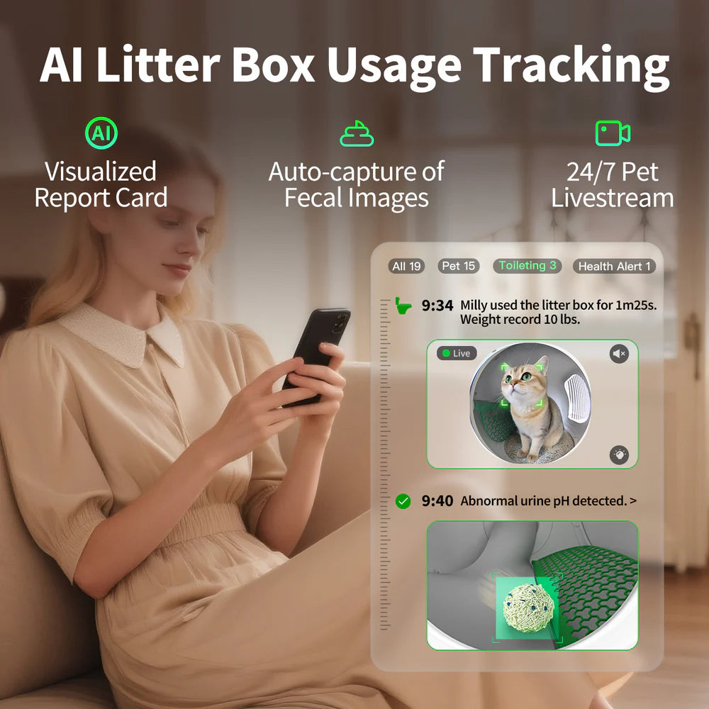 😺Advanced automatic litter box with AI camera to help you upgrade your cleaning regimen and provide hygienic pull-string waste management
