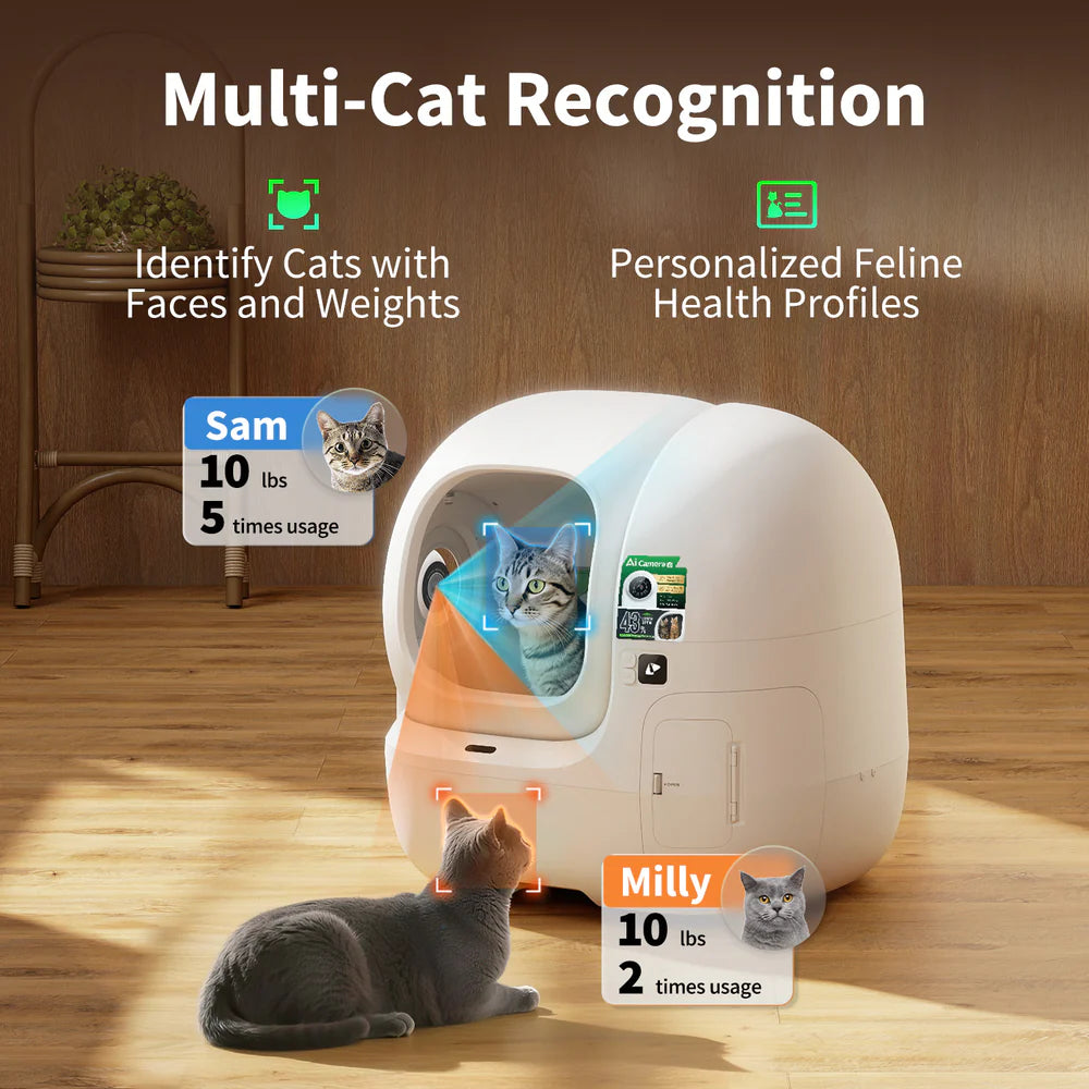 😺Advanced automatic litter box with AI camera to help you upgrade your cleaning regimen and provide hygienic pull-string waste management