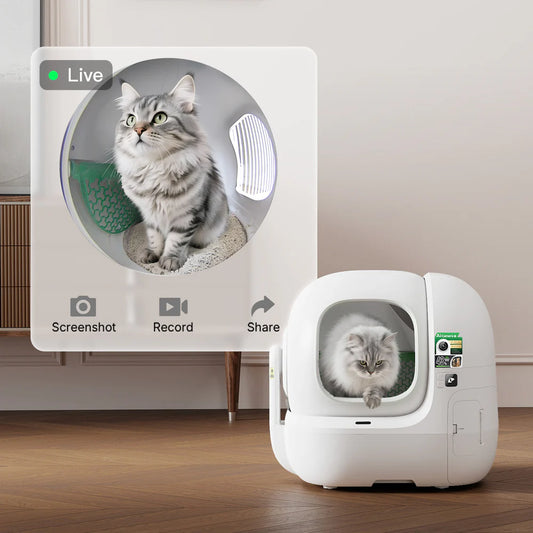 😺Advanced automatic litter box with AI camera to help you upgrade your cleaning regimen and provide hygienic pull-string waste management